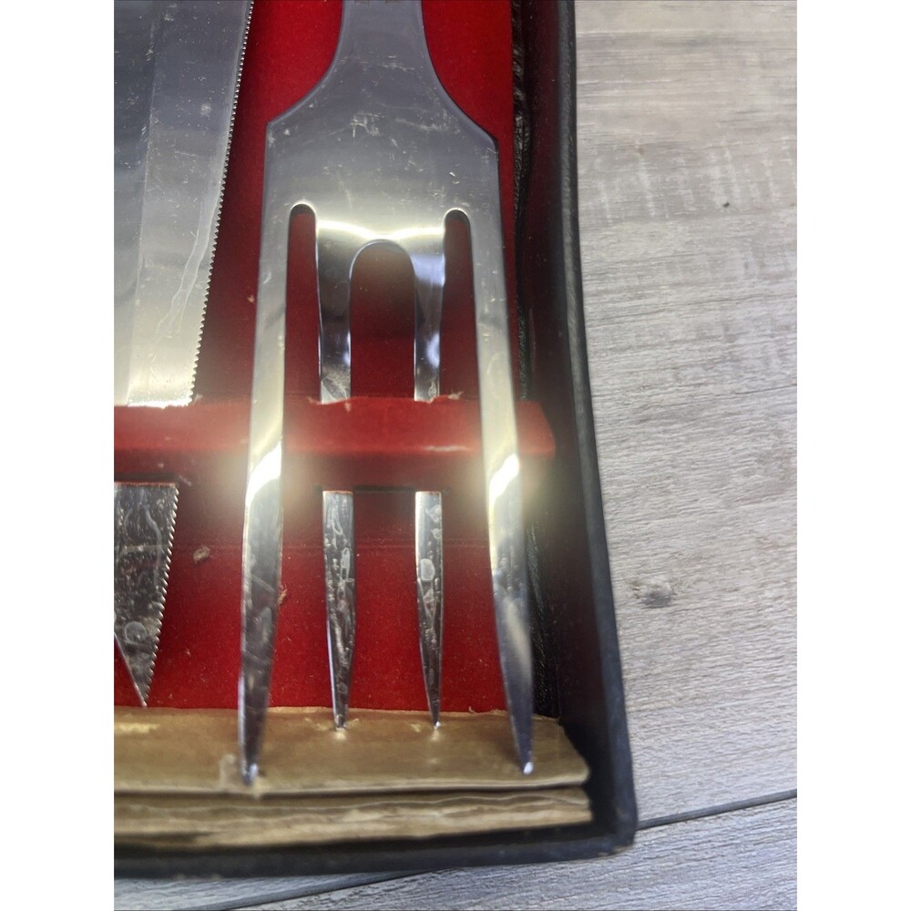 Warco Carving Knife Meat Fork Stainless Steel Box Set Detroit Radiator Vintage - Picture 7 of 10